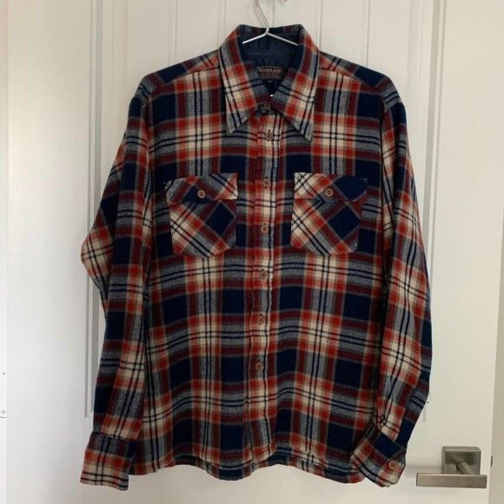Vintage 90s WOODLAND Flannel Shirt Plaid Button Skater Grunge Men's Size L